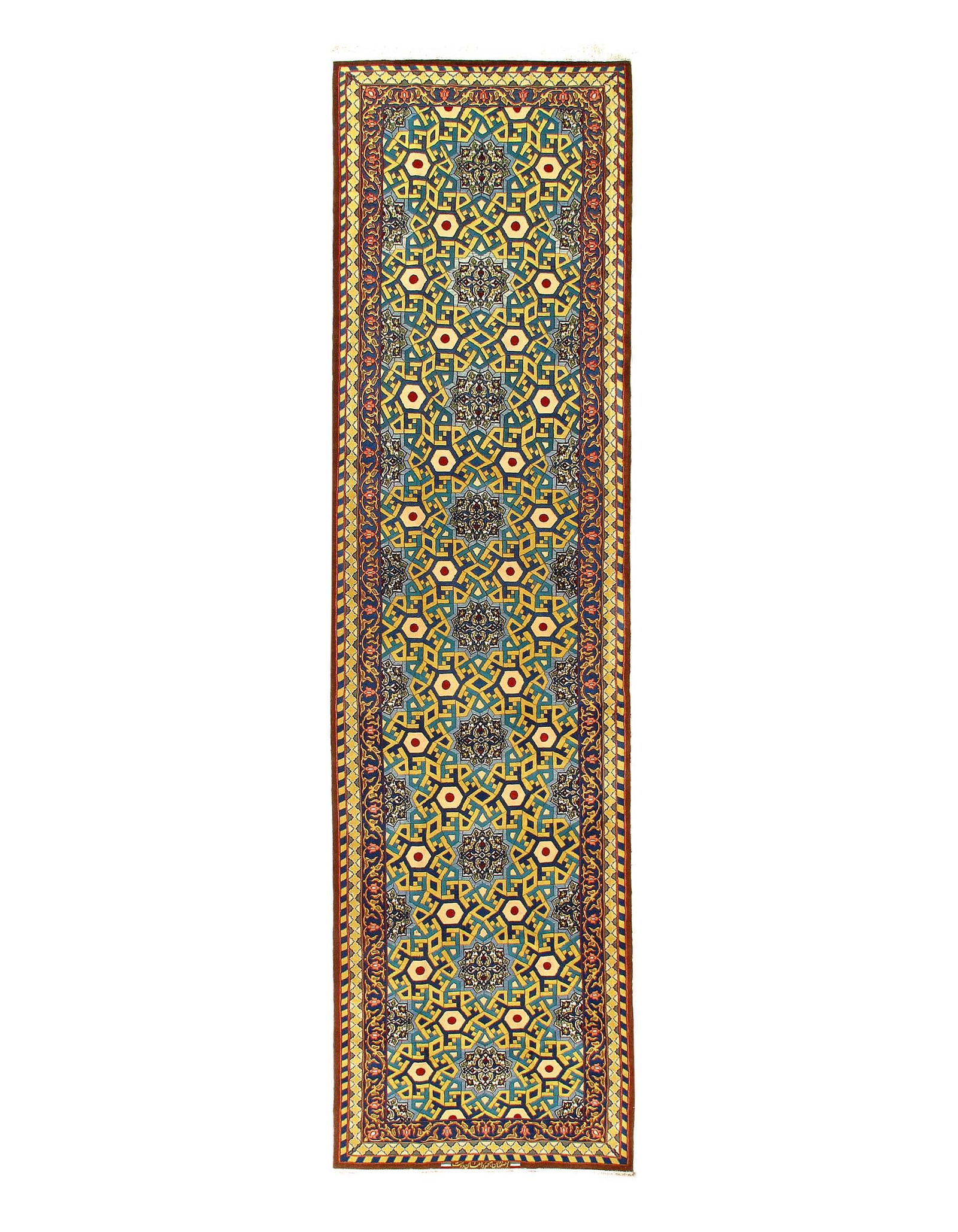 Multi Color fine Hand Knotted Persian Silk & wool Isfahan Runner 3'3'' X 12'9'' (1 of 10)