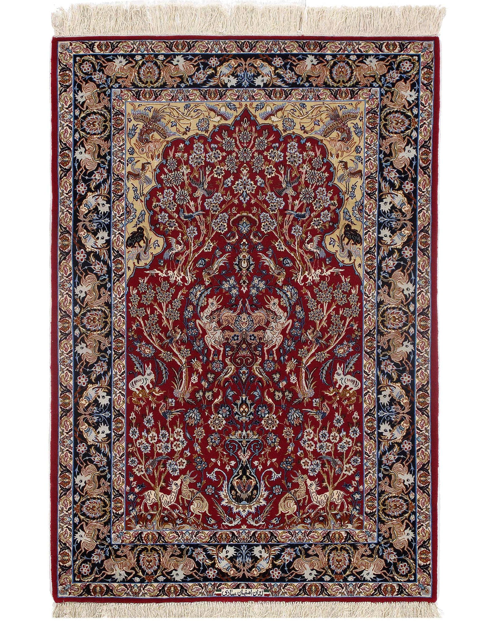 Fine Hand Knotted Persian silk & wool Isfahan 3'6'' X 5'7'': Fine Hand Knotted Persian silk & wool Isfahan 3'6'' X 5'7'' - New, Isfahan, Hand-Knotted, Wool & Silk, 300 -D09672- 862.This item is part of our fine auction collection which includes many fine home a