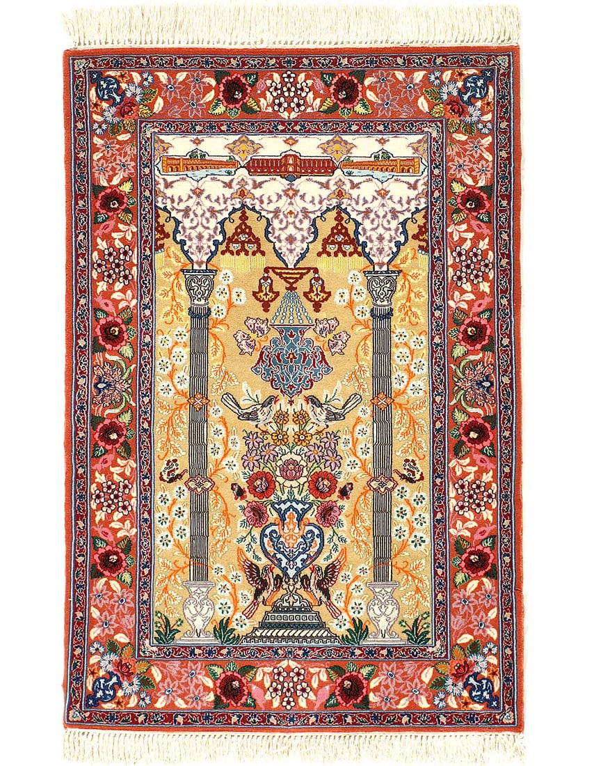 Fine Hand Knotted Persian Silk & wool Isfahan 2'4"X 3'6": Fine Hand Knotted Persian Silk & wool Isfahan 2'4"X 3'6" - CIRCA 2000, Isfahan, Hand-Knotted, Wool & Silk, 300 -D03654- 862.This item is part of our fine auction collection which includes many fine