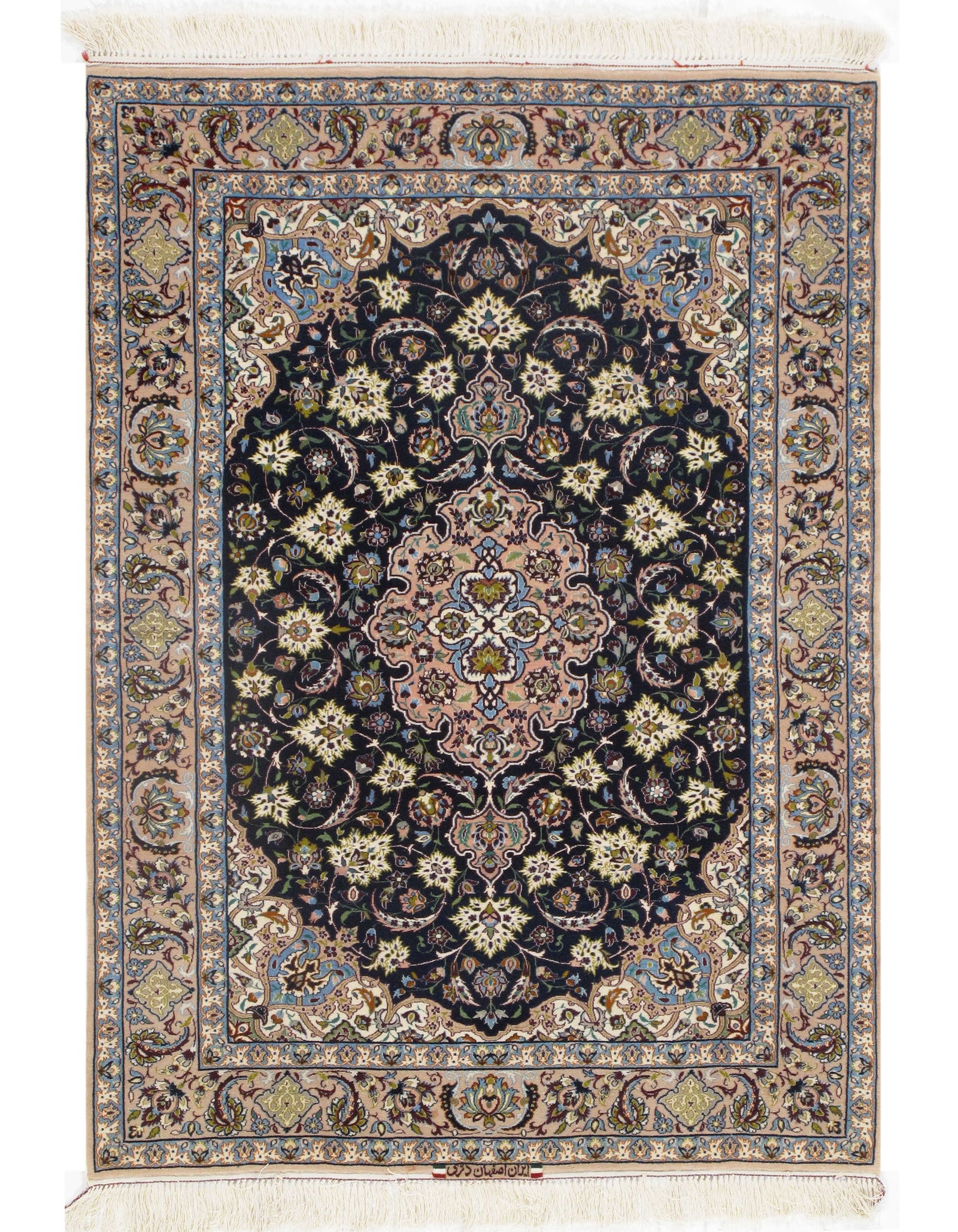 Navy Persian Isfahan silk & wool 3'7" X 5': Navy Persian Isfahan silk & wool 3'7" X 5' - New, Isfahan, Hand-Knotted, Wool & Silk, 300 -D09678- 862.This item is part of our fine auction collection which includes many fine home accessories includ
