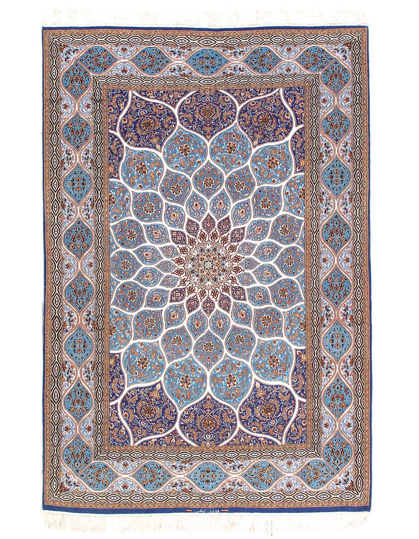 Fine Hand knotted Persian silk & wool Isfahan 5'2'' X 7'9'': Fine Hand knotted Persian silk & wool Isfahan 5'2'' X 7'9'' - New, Isfahan, Hand-Knotted, Wool & Silk, 300 -D14532- 862.This item is part of our fine auction collection which includes many fine home a
