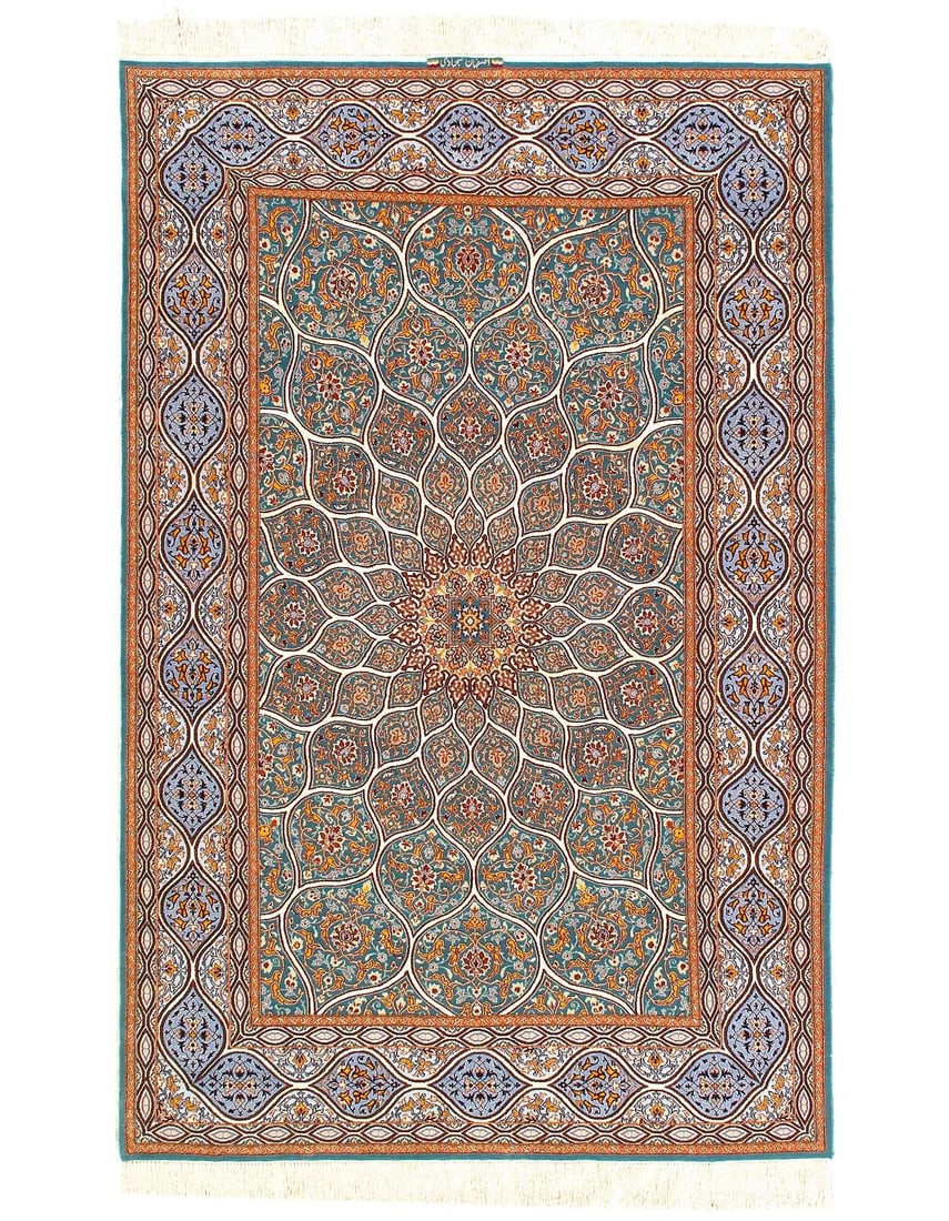 Fine Hand knotted Persian silk & wool Isfahan 5' X 8': Fine Hand knotted Persian silk & wool Isfahan 5' X 8' - New, Isfahan, Hand-Knotted, Wool & Silk, 300 -D14533- 862.This item is part of our fine auction collection which includes many fine home accesso
