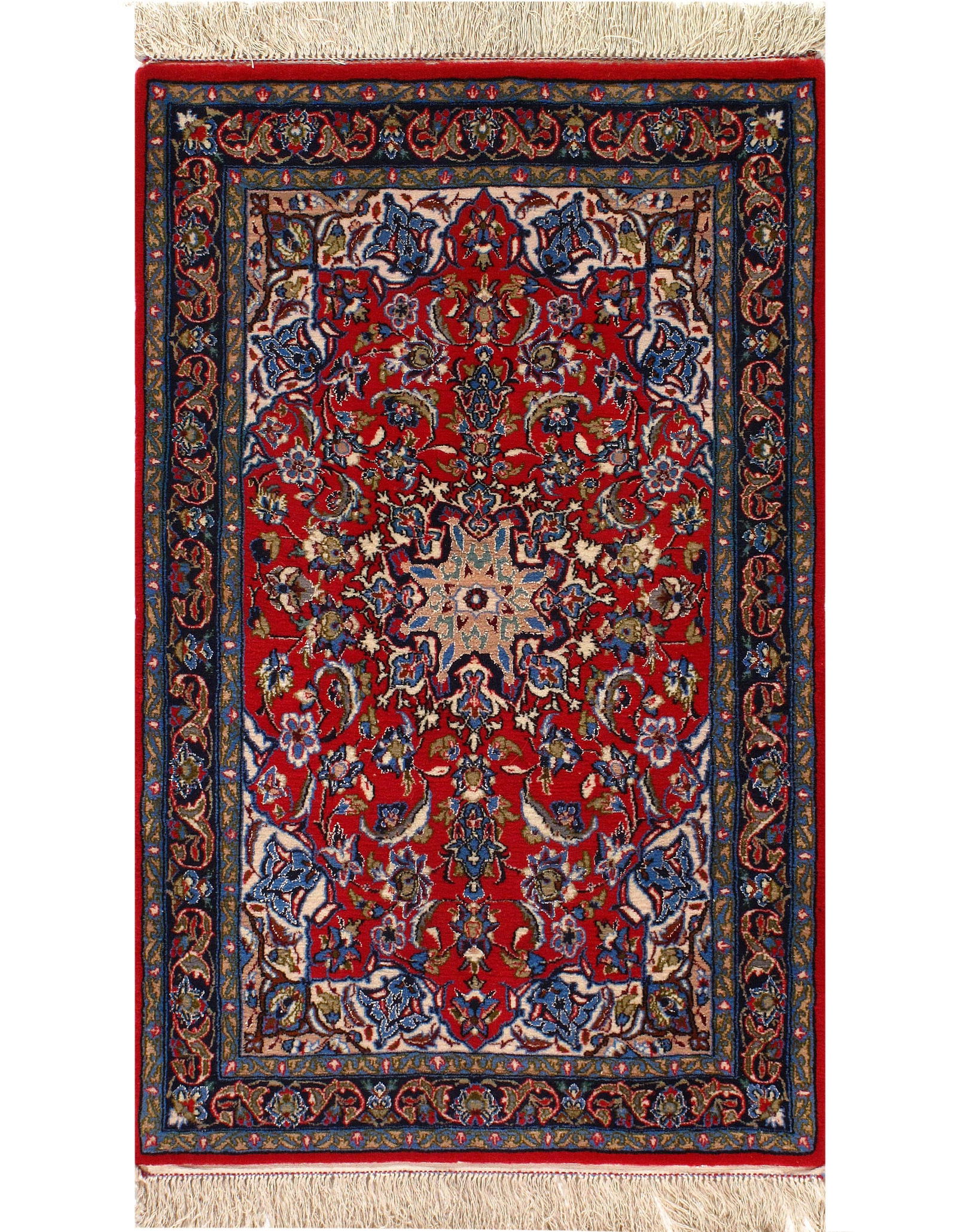 Red Persian Hand Knotted Persian silk & wool Isfahan 2'5'' X 3'9'': Red Persian Hand Knotted Persian silk & wool Isfahan 2'5'' X 3'9'' - New, Isfahan, Hand-Knotted, Wool & Silk, 300 -D03659- 862.This item is part of our fine auction collection which includes many fine