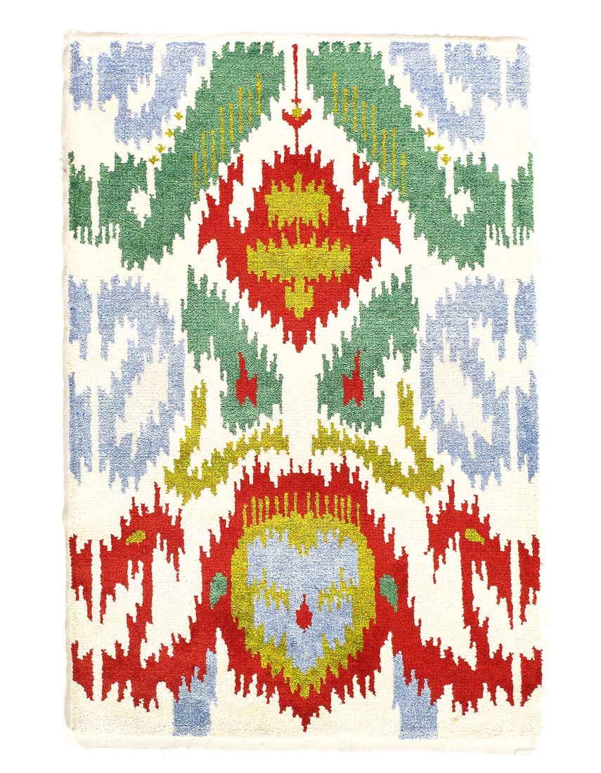 Multi color Ikat Design Rug 2'X 3': Multi color Ikat Design Rug 2'X 3' - NEW, Ikat, Hand-Knotted, Bamboo Silk, 300 -D08291- 862.This item is part of our fine auction collection which includes many fine home accessories including antique