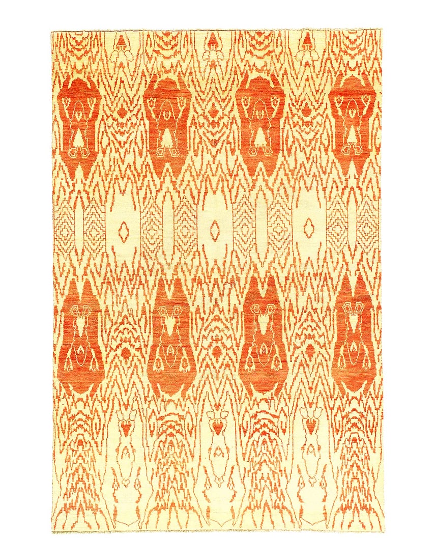 Biege Modern Ikat 6' X 9': Biege Modern Ikat 6' X 9' - New, Ikat, Hand-Knotted, Wool on Cotton, 300 -D03754- 862.This item is part of our fine auction collection which includes many fine home accessories including antique rugs,