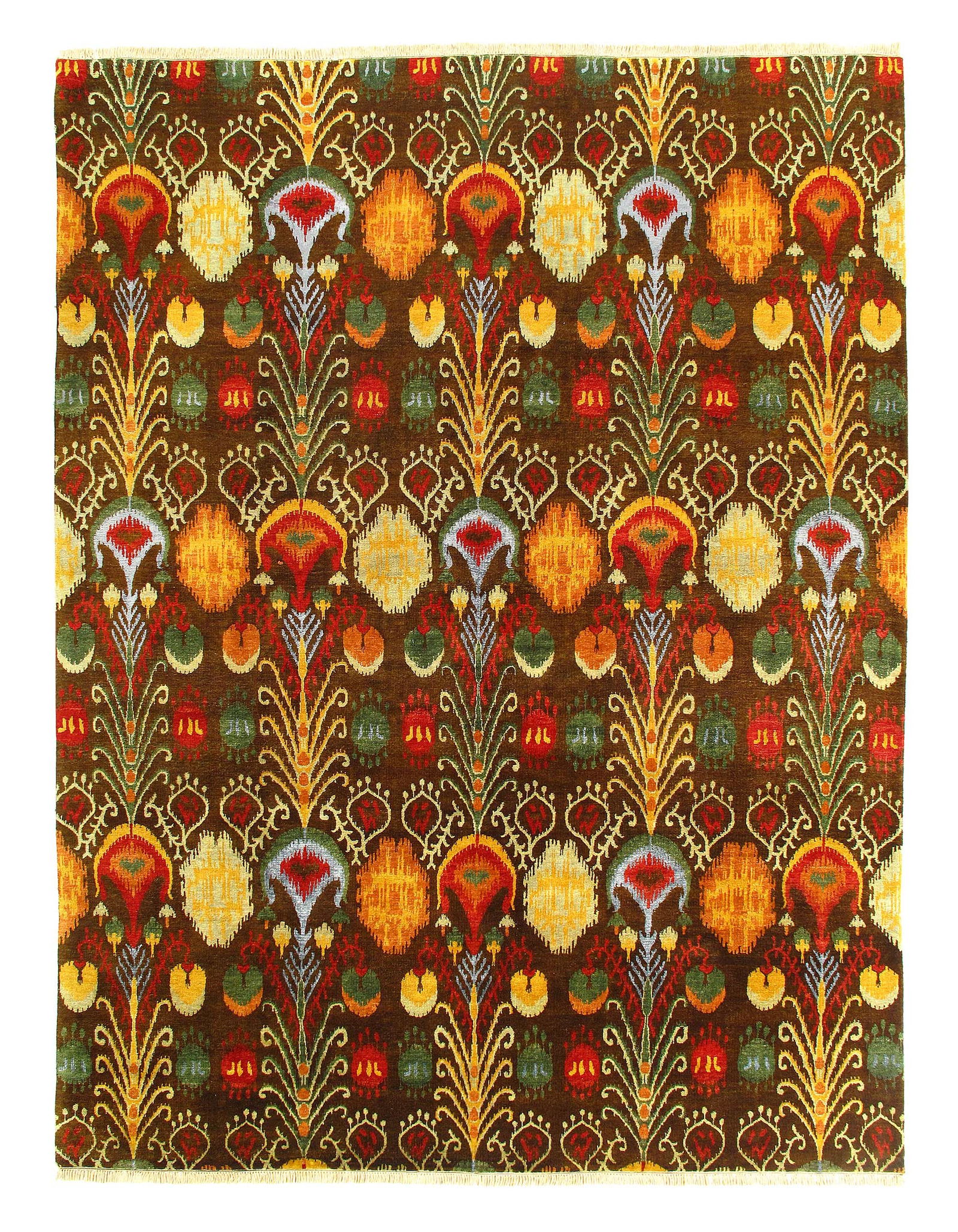 Multi Color Ikat Design 9' X 12': Multi Color Ikat Design 9' X 12' - New, Ikat, Hand-Knotted, Wool & Silk, 300 -D04541- 862.This item is part of our fine auction collection which includes many fine home accessories including antique r