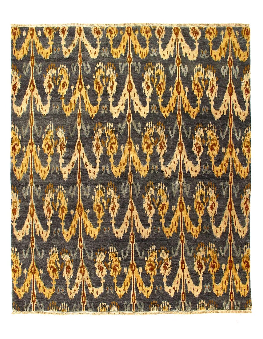 Light Green Ikat Design Rug 8' X 10': Light Green Ikat Design Rug 8' X 10' - New, Ikat, Hand-Knotted, Wool & Silk, 300 -D04538- 862.This item is part of our fine auction collection which includes many fine home accessories including antiq