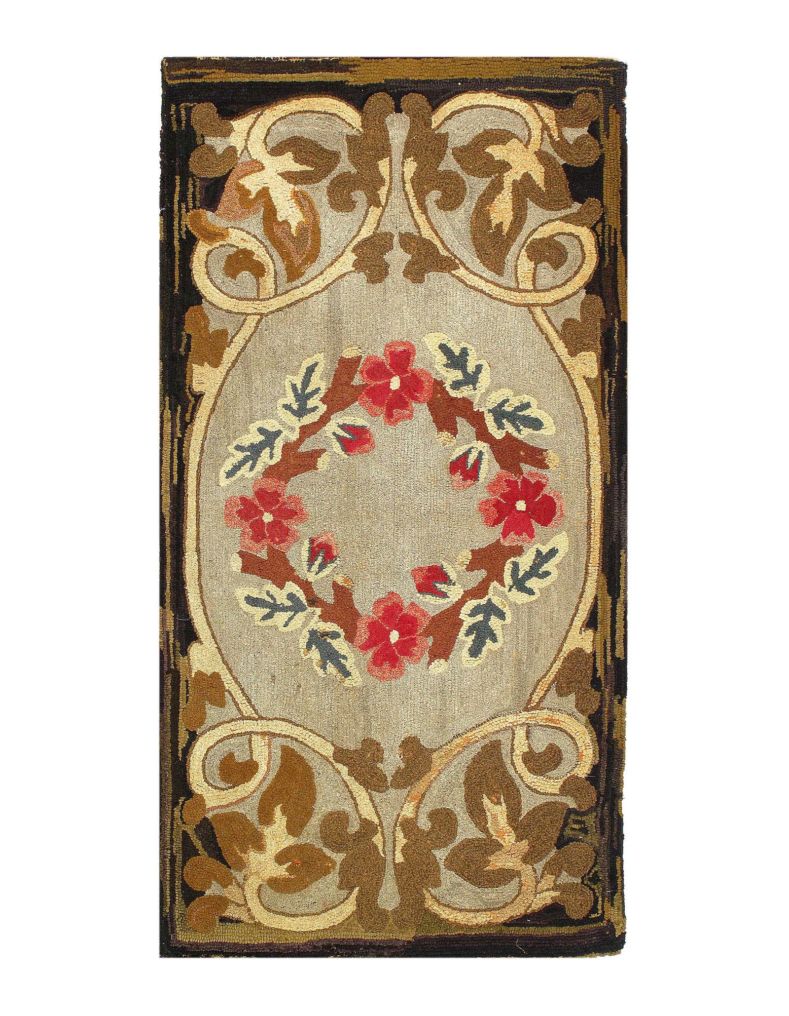 ANTIQUE AMERICAN HOOKED RUG 2'7'' X 4'11'': ANTIQUE AMERICAN HOOKED RUG 2'7'' X 4'11'' - Circa 1920, Hooked Rug, Hand-Knotted, Lamb's Wool, 300 -D11308- 862.This item is part of our fine auction collection which includes many fine home accessor