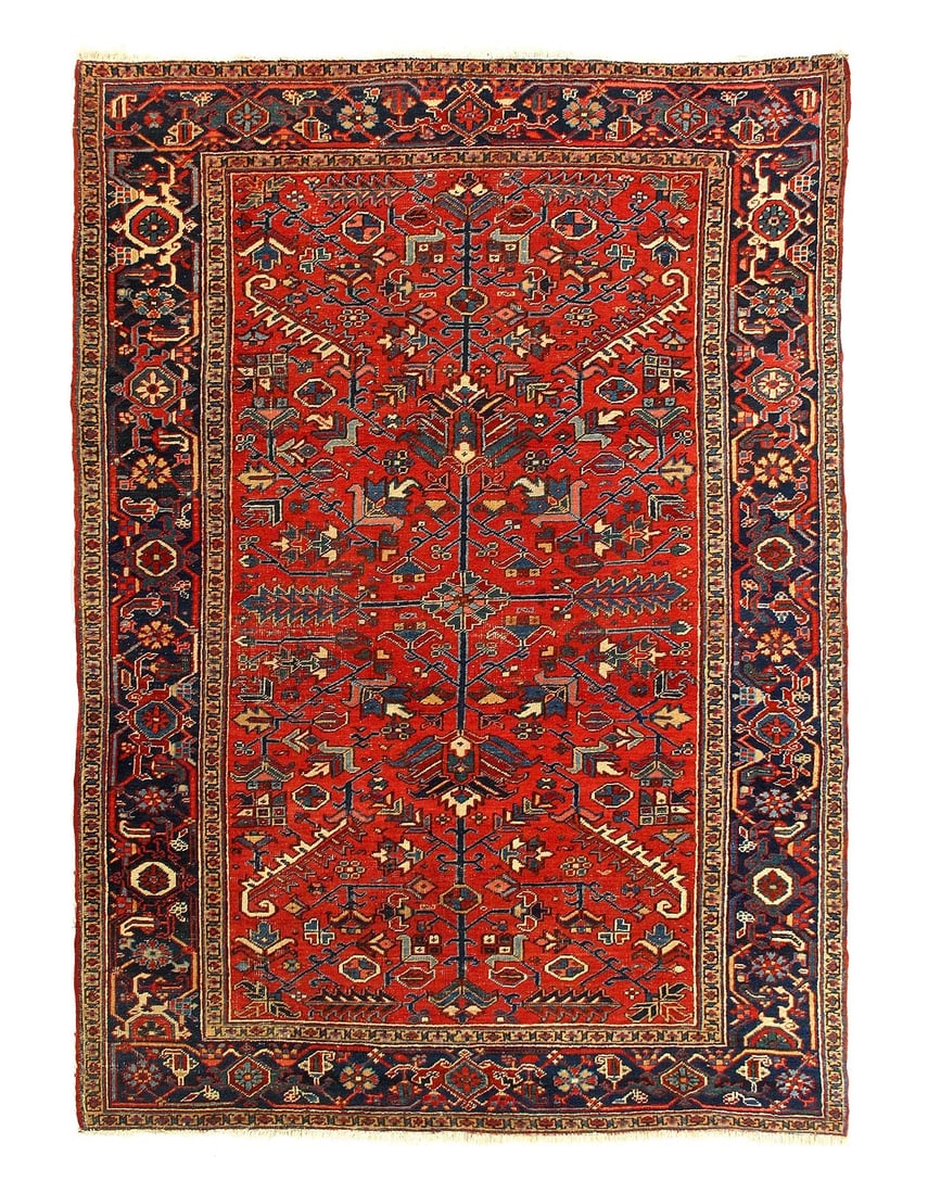 Rust Antique Persian Heriz Serapi Rug 6'6"x 8'11": Rust Antique Persian Heriz Serapi Rug 6'6"x 8'11" - CIRCA 1920, Heriz, Hand-Knotted, Lamb's Wool, 300 -D14911- 862.This item is part of our fine auction collection which includes many fine home access