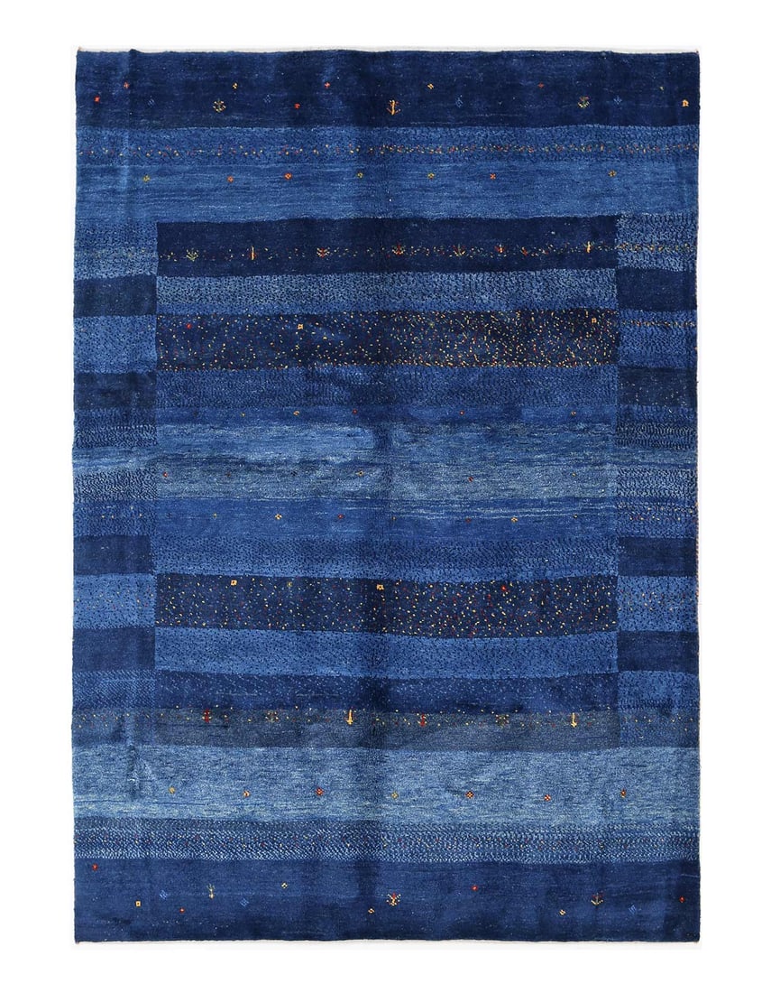 Navy Blue Hand knotted Persian Gabbeh 5'8'' X 8'1'': Navy Blue Hand knotted Persian Gabbeh 5'8'' X 8'1'' - New, Gabbeh, Hand-Knotted, Lamb's Wool, 300 -D13335- 862.This item is part of our fine auction collection which includes many fine home accessorie