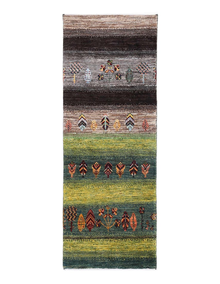 Multi Color Hand knotted Persian Gabbeh Runner 1'8'' X 4'11'': Multi Color Hand knotted Persian Gabbeh Runner 1'8'' X 4'11'' - New, Gabbeh, Hand-Knotted, Lamb's Wool, 300 -D13384- 862.This item is part of our fine auction collection which includes many fine home
