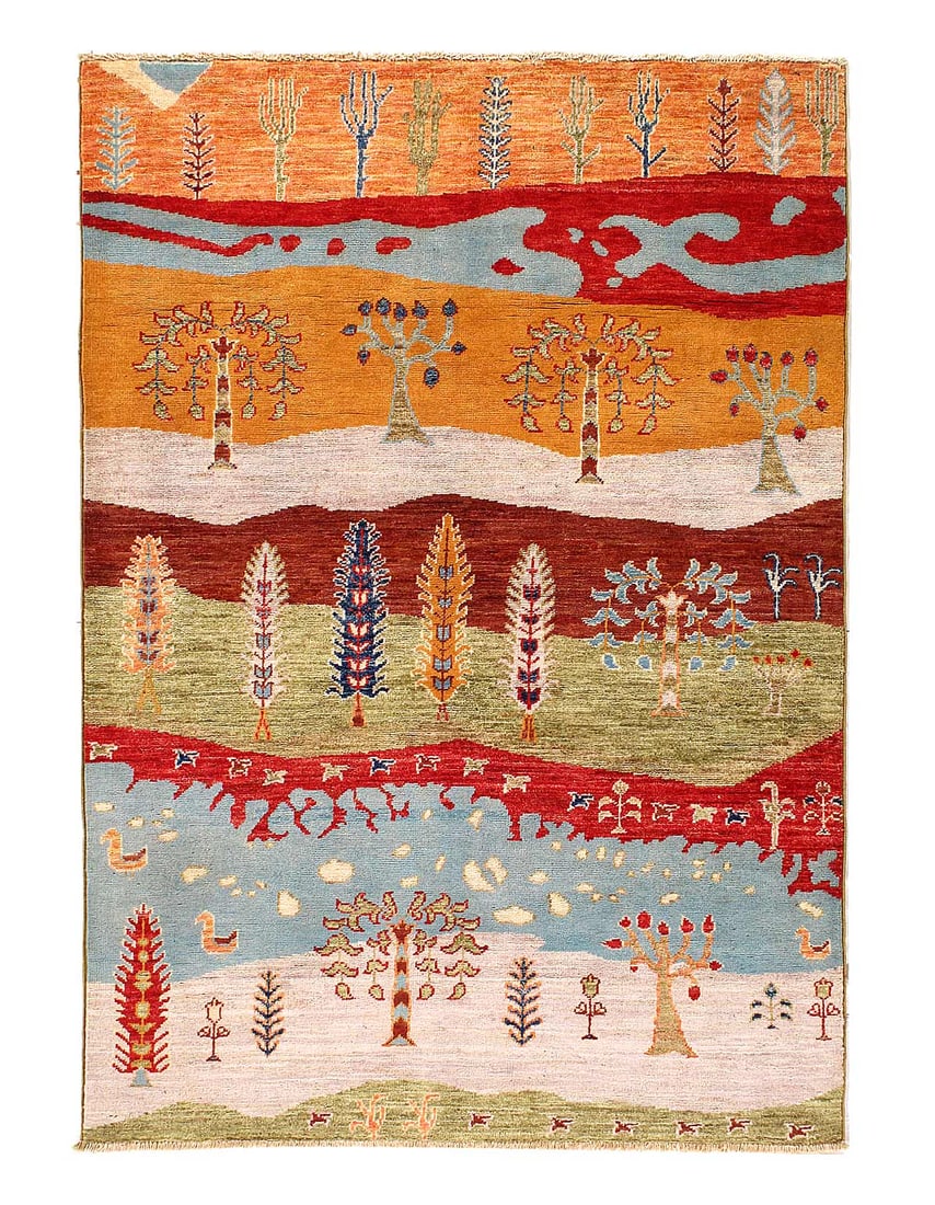 Multi color Fine Hand knotted Gabbeh Design 3'4'' X 5'11'': Multi color Fine Hand knotted Gabbeh Design 3'4'' X 5'11'' - New, Gabbeh, Hand-Knotted, Lamb's Wool, 300 -D14209- 862.This item is part of our fine auction collection which includes many fine home acc