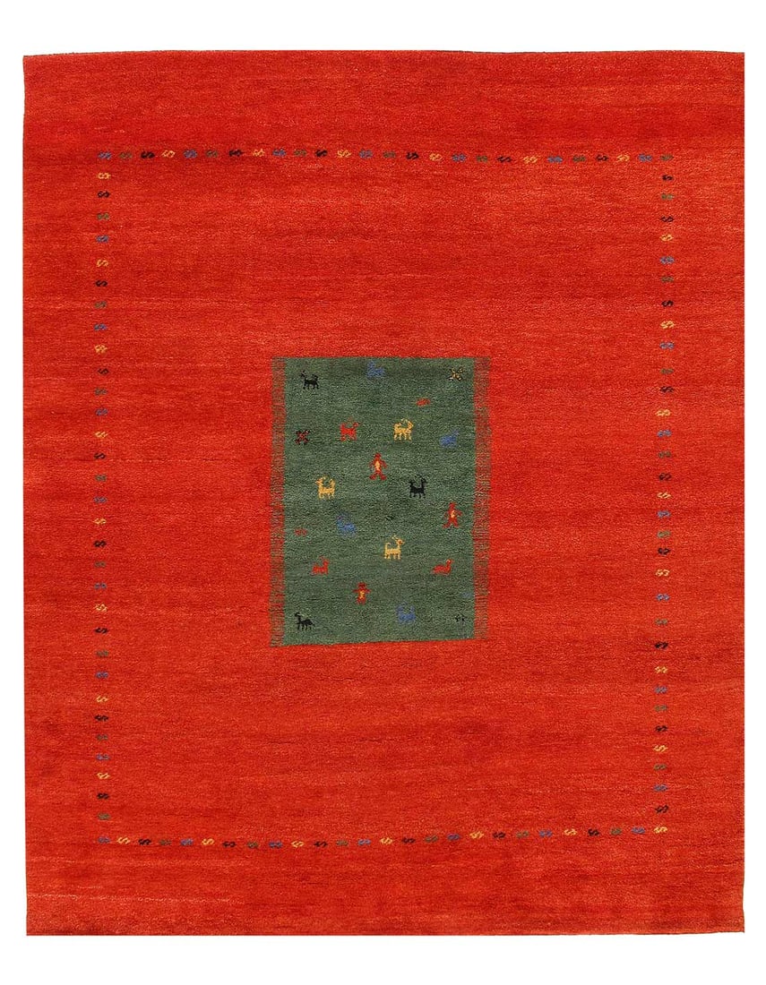 Red Hand Knotted Gabbeh Rug 8'2'' X 9'11'' (1 of 3)
