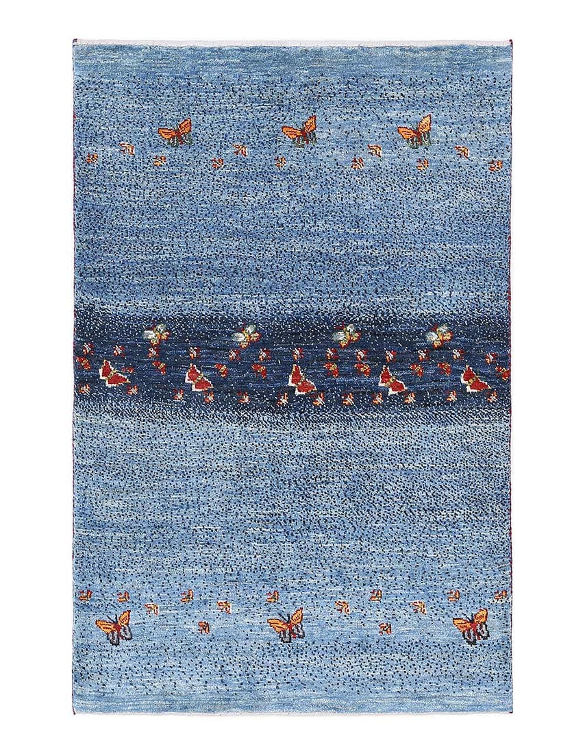 Light Blue Fine Hand knotted Persian Gabbeh 2'9'' X 4'2'': Light Blue Fine Hand knotted Persian Gabbeh 2'9'' X 4'2'' - New, Gabbeh, Hand-Knotted, Lamb's Wool, 300 -D13505- 862.This item is part of our fine auction collection which includes many fine home acce
