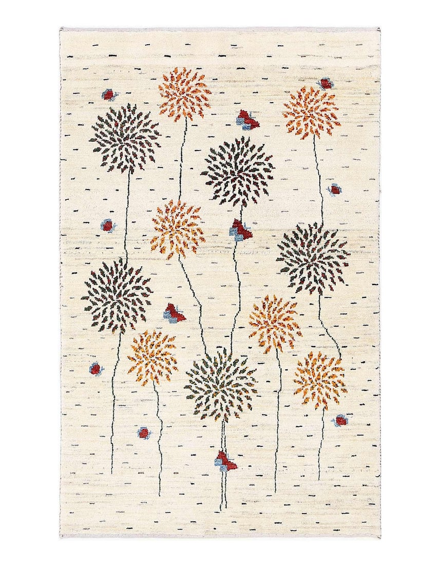 Ivory Color Hand Knotted Persian Gabbeh 2'7'' X 4'2'': Ivory Color Hand Knotted Persian Gabbeh 2'7'' X 4'2'' - New, Gabbeh, Hand-Knotted, Lamb's Wool, 300 -D13446- 862.This item is part of our fine auction collection which includes many fine home