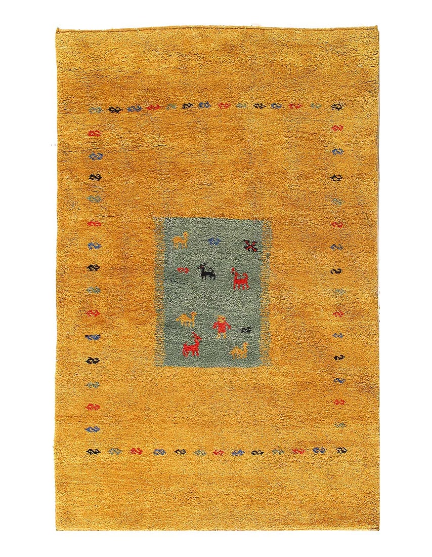 Gold Hand Knotted Gabbeh Rug 4'X 6': Gold Hand Knotted Gabbeh Rug 4'X 6' - NEW, Gabbeh, Hand-Knotted, Lamb's Wool, 300 -20373- 862.This item is part of our fine auction collection which includes many fine home accessories including antiq