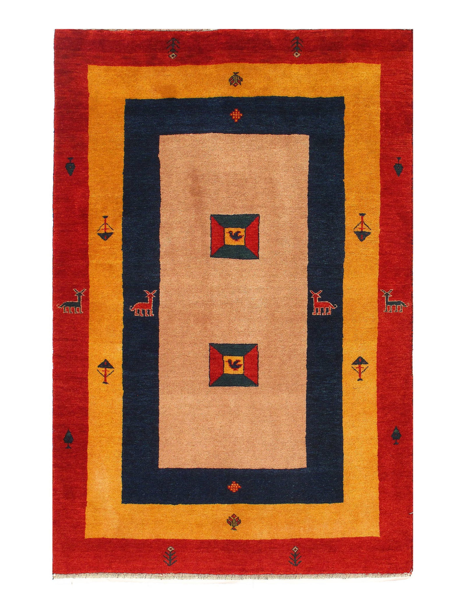 Multi Color Fine Hand Knotted Persian Gabbeh 3'6'' X 5'4'': Multi Color Fine Hand Knotted Persian Gabbeh 3'6'' X 5'4'' - New, Gabbeh, Hand-Knotted, Lamb's Wool, 300 -29449- 862.This item is part of our fine auction collection which includes many fine home acce