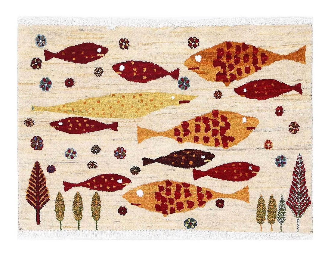 Fine Hand knotted Persian fish Gabbeh rug 2'1'' X 3': Fine Hand knotted Persian fish Gabbeh rug 2'1'' X 3' - New, Gabbeh, Hand-Knotted, Lamb's Wool, 300 -D13873- 862.This item is part of our fine auction collection which includes many fine home accessori