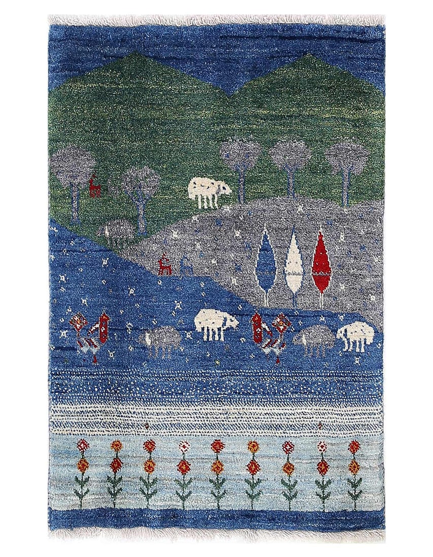 Blue color Fine hand knotted persian Gabbeh 2' X 3': Blue color Fine hand knotted persian Gabbeh 2' X 3' - New, Gabbeh, Hand-Knotted, Lamb's Wool, 300 -D13914- 862.This item is part of our fine auction collection which includes many fine home accessorie