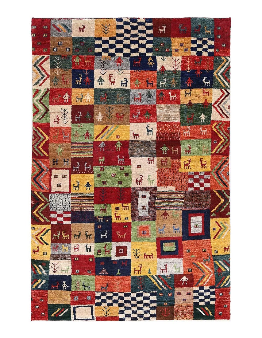 Multi Color Fine Hand knotted Persian Gabbeh 3'11'' X 5'11'': Multi Color Fine Hand knotted Persian Gabbeh 3'11'' X 5'11'' - New, Gabbeh, Hand-Knotted, Lamb's Wool, 300 -D13902- 862.This item is part of our fine auction collection which includes many fine home a