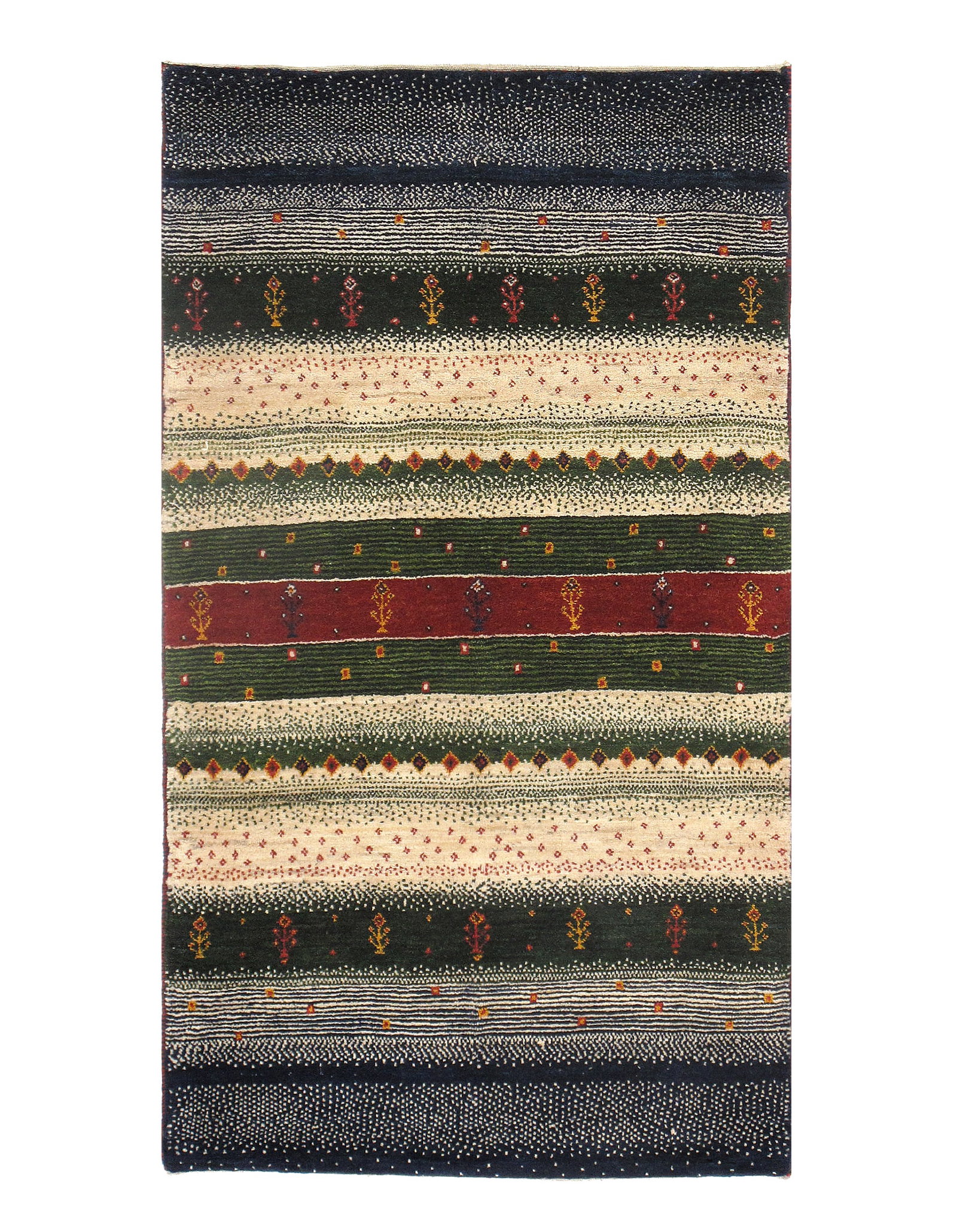 Multi color Genuine Persian Gabbeh 3' X 5': Multi color Genuine Persian Gabbeh 3' X 5' - New, Gabbeh, Hand-Knotted, Lamb's Wool, 300 -D09221- 862.This item is part of our fine auction collection which includes many fine home accessories includi