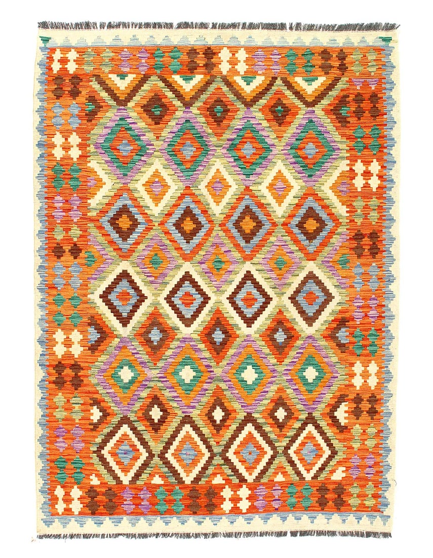 Reversible Kilim Flat Weave Wool On Wool 4'11"X 6'6" (1 of 4)