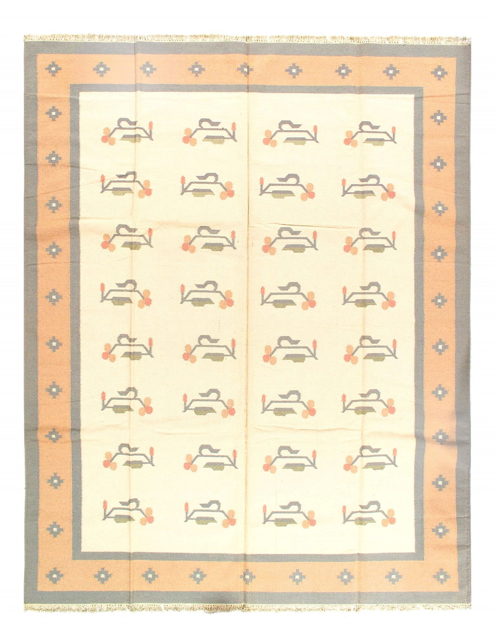 Ivory Hand Woven Rug 9'3'' X 11'11'': Ivory Hand Woven Rug 9'3'' X 11'11'' - New, Durrie, Hand-Woven, Lamb's Wool, 300 -11412- 862.This item is part of our fine auction collection which includes many fine home accessories including antiqu