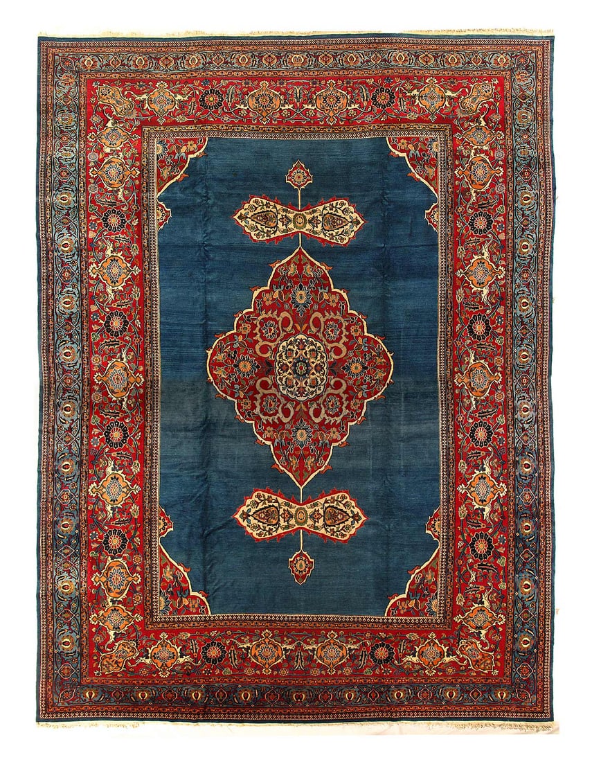 Blue Persain Antique Dorokhsh rug 13'7" X 17'11": Blue Persain Antique Dorokhsh rug 13'7" X 17'11" - CIRCA 1900, Dorokhsh, Hand-Knotted, Lamb's Wool, 300 -D05180- 862.This item is part of our fine auction collection which includes many fine home acce