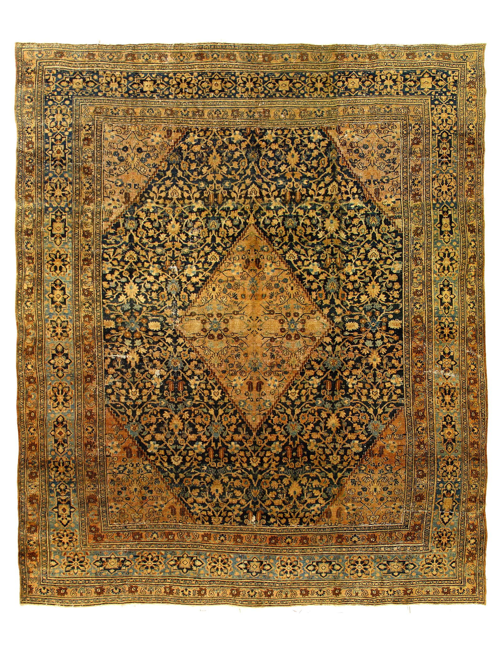 Navy Persian Antique Dorokhsh 14.4'x17.1": Navy Persian Antique Dorokhsh 14.4'x17.1" - circa 1900, Dorokhsh, Hand-Knotted, Lamb's Wool, 300 -D14539- 862.This item is part of our fine auction collection which includes many fine home accessories