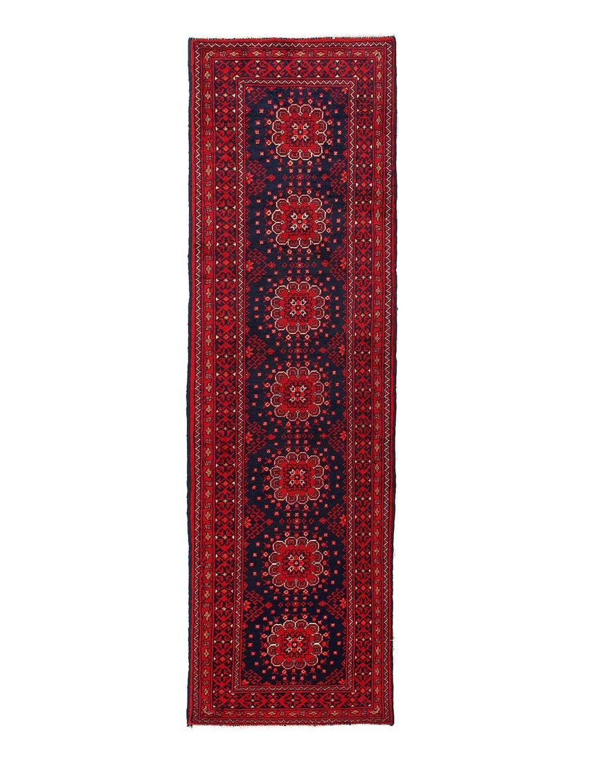 Afghan Bashir Red Hand Knotted Runner 2'3"X 7'7": Afghan Bashir Red Hand Knotted Runner 2'3"X 7'7" - NEW, Beshir, Hand-Knotted, Lamb's Wool, 300 -D15000- 862.This item is part of our fine auction collection which includes many fine home accessories i