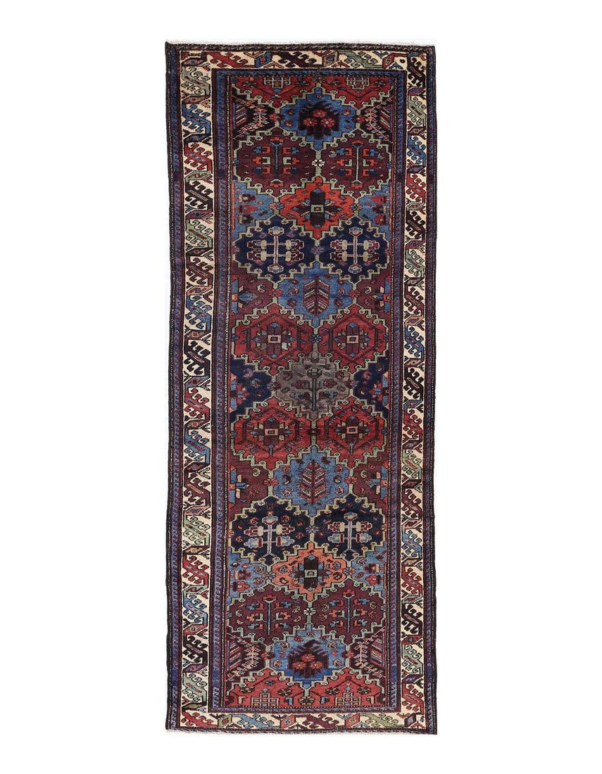 Multi Color Persian Vintage Bakhtiari Runner 3'5'' X 9'7'': Multi Color Persian Vintage Bakhtiari Runner 3'5'' X 9'7'' - 1970, Bakhtiari, Hand-Knotted, Lamb's Wool, 300 -D14009- 862.This item is part of our fine auction collection which includes many fine home