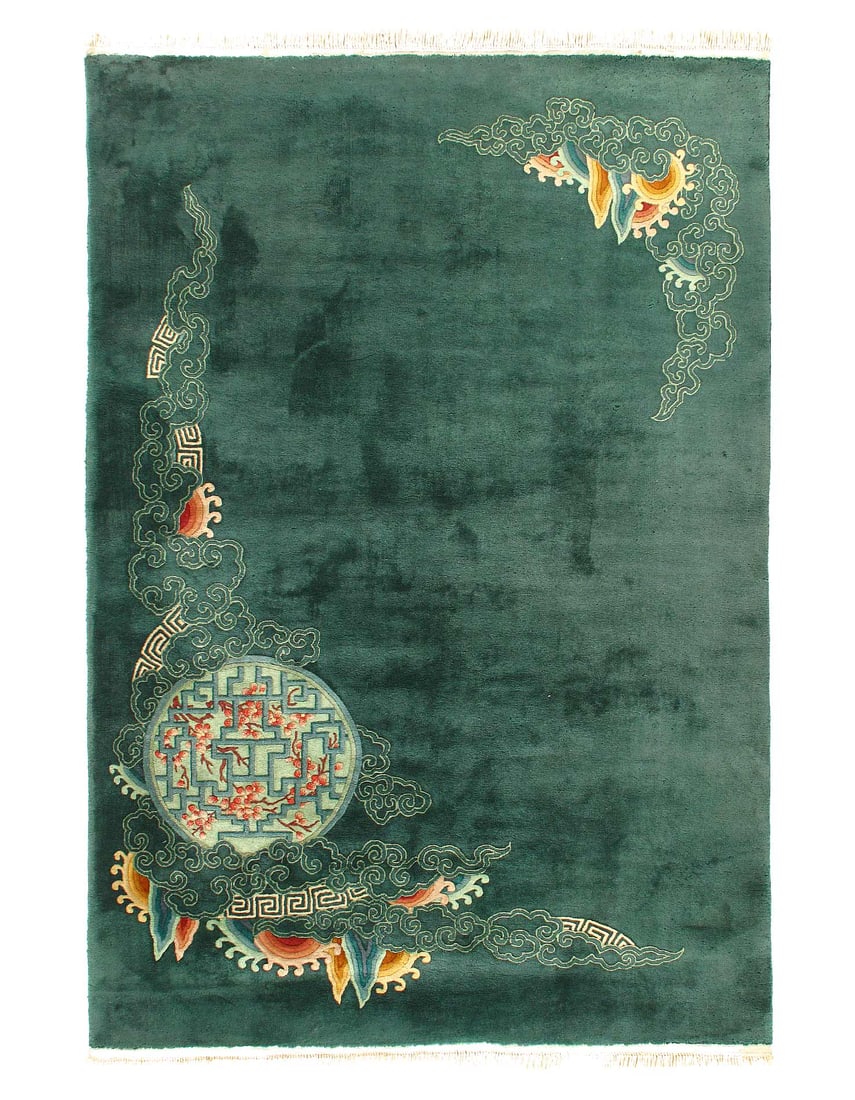Green Antique Chinese Art Deco Rug 6'X 8'7": Green Antique Chinese Art Deco Rug 6'X 8'7" - CIRCA 1920, Art Deco, Hand-Knotted, Lamb's Wool, 300 -D12405- 862.This item is part of our fine auction collection which includes many fine home accessori