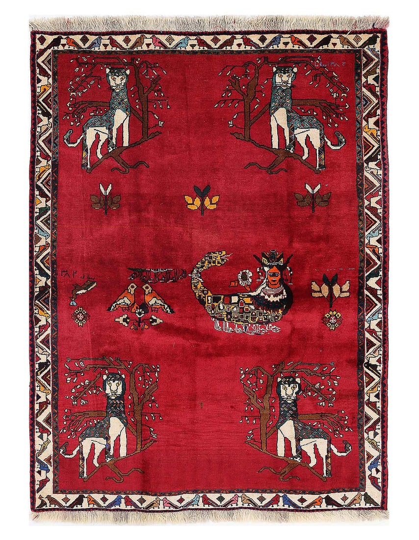 Animal Pictorial Cheetah Hand Knotted Rug 4'4"x 6': Animal Pictorial Cheetah Hand Knotted Rug 4'4"x 6' - NEW, Animal, Hand-Knotted, Lamb's Wool, 300 -D13682- 862.This item is part of our fine auction collection which includes many fine home accessories