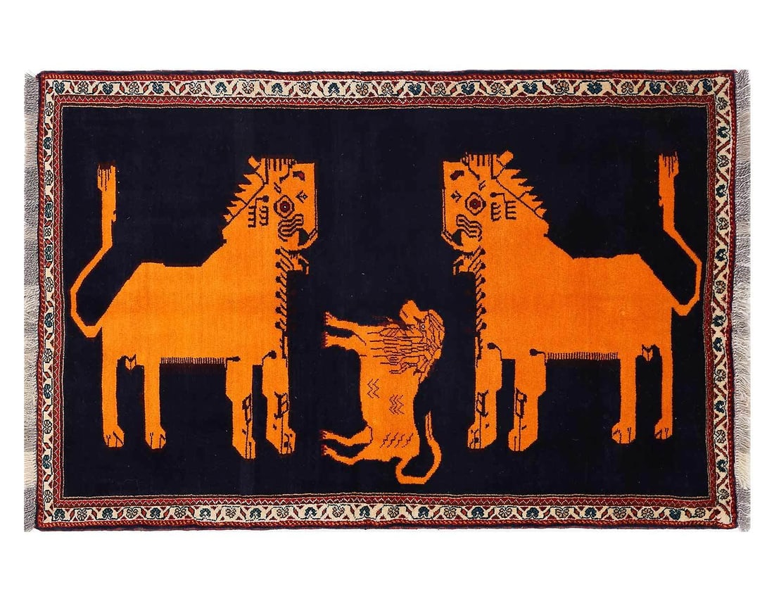 Animal Pictorial lion Hand Knotted Rug 3'8"X 5'8' (1 of 3)