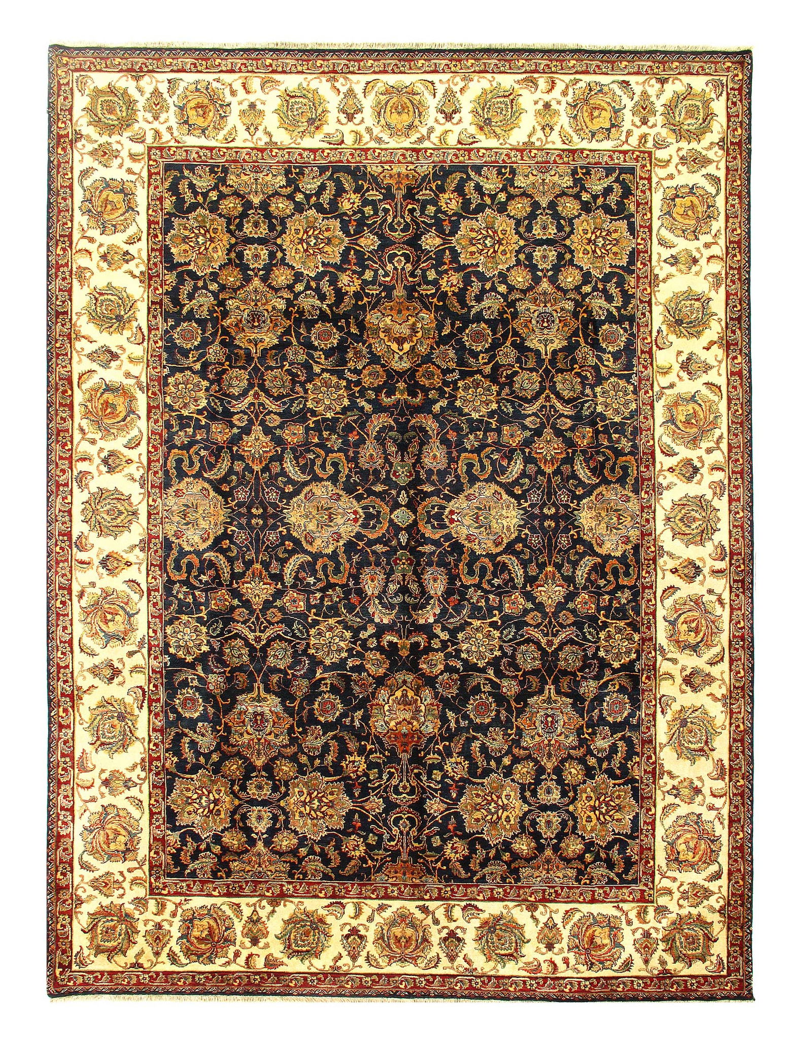 Navy Blue Fine Hand Knotted Agra 9' X 12'7'': Navy Blue Fine Hand Knotted Agra 9' X 12'7'' - New, Agra, Hand-Knotted, Lamb's Wool, 300 -32397- 862.This item is part of our fine auction collection which includes many fine home accessories includin