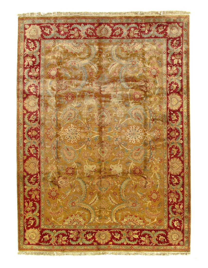 Gold Fine Hand Knotted Augra 9x 12'1": Gold Fine Hand Knotted Augra 9x 12'1" - NEW, Agra, Hand-Knotted, Lamb's Wool, 300 -24643- 862.This item is part of our fine auction collection which includes many fine home accessories including antiq