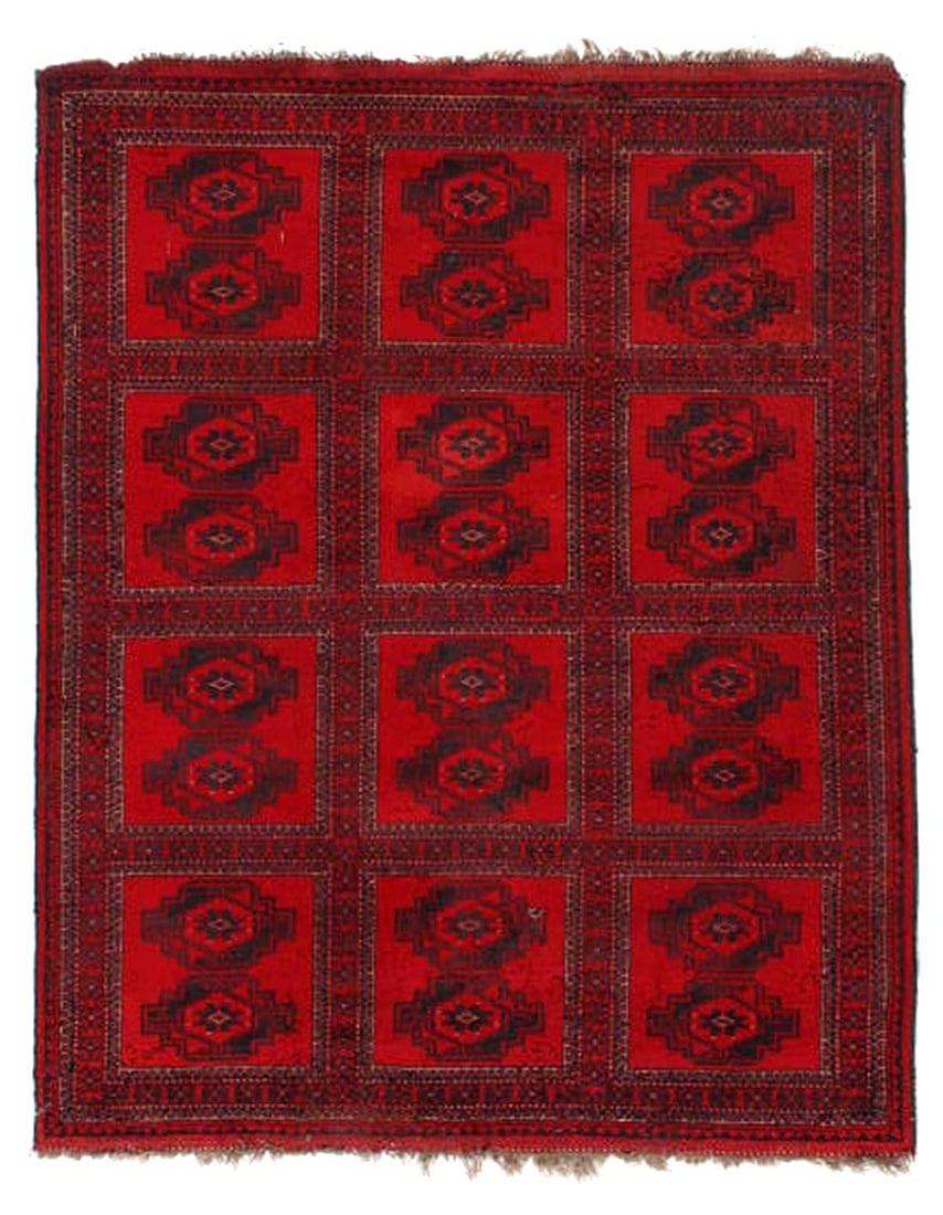 Afghan Bashir Red Hand Knotted Rug 5'X6'3" (1 of 3)