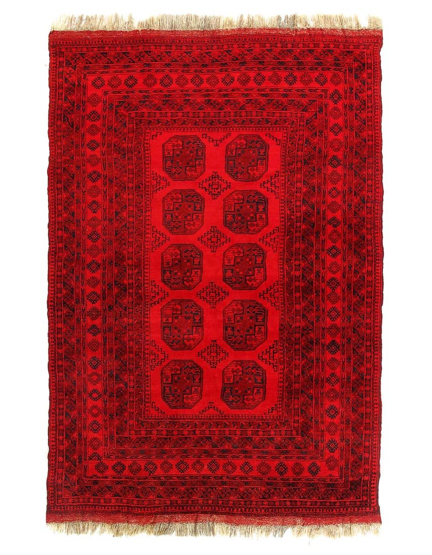 1960s Vintage Afghan Tekkeh Rug 6'6"x 10' (1 of 3)