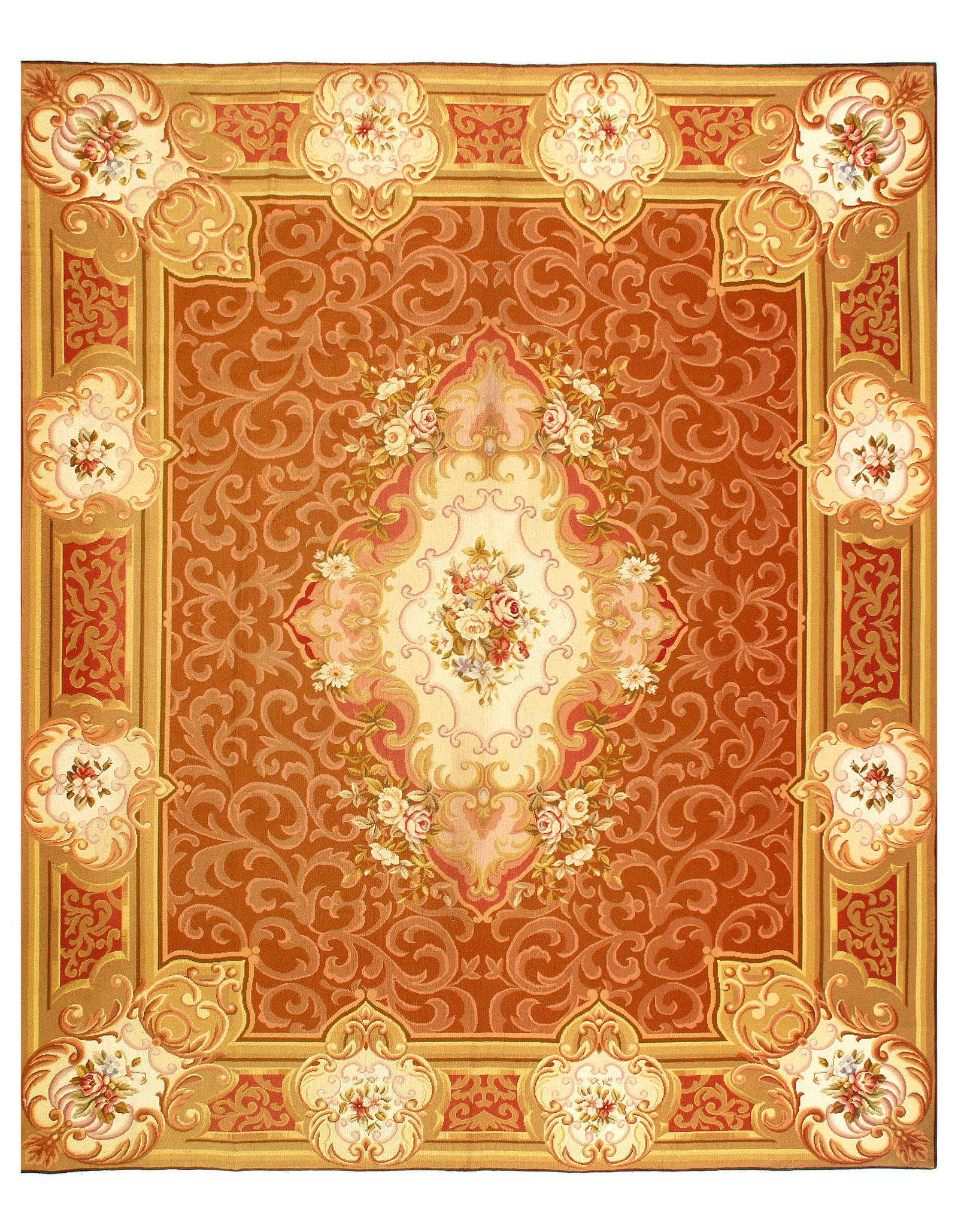 Light Brown Fine Hand Knotted Aubusson Rug 8' X 9'9'' (1 of 4)