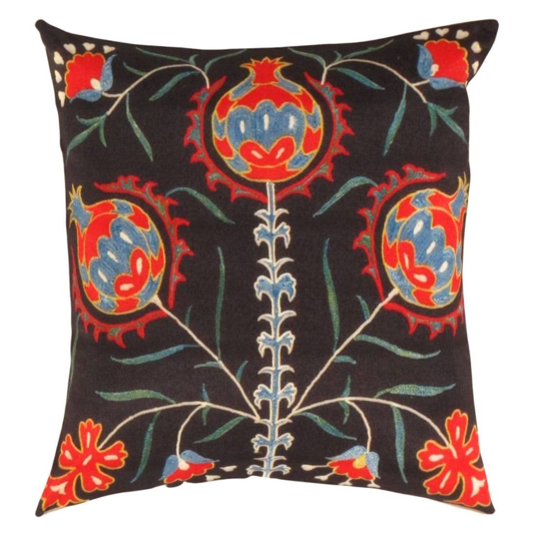 Turkish Suzani Pillow 16'' X 16'': Turkish Suzani Pillow 16'' X 16'' - New, Ikat, Hand-made, Pure Silk, 300 -TSP201- 862.This item is part of our fine auction collection which includes many fine home accessories including antique rugs,