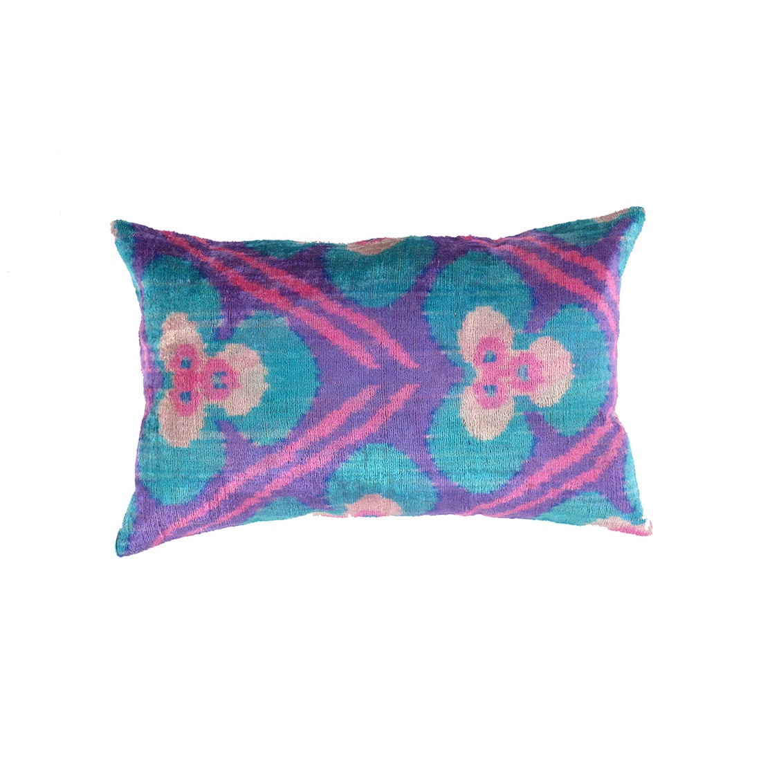 TI 311 Rose and Blue Velvet Ikat Pillow - 16"x24": TI 311 Rose and Blue Velvet Ikat Pillow - 16"x24" - New, Ikat, Hand-made, Velvet Silk, 300 -TI 311- 862.This item is part of our fine auction collection which includes many fine home accessories inclu
