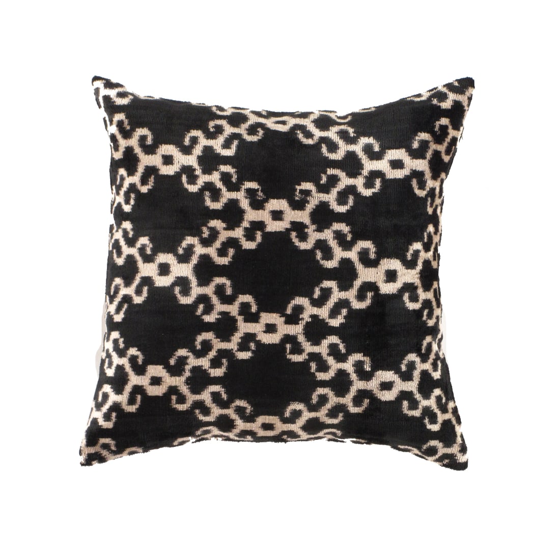 TI 305 Black Designer Velvet Ikat Pillow 20'' X 20'': TI 305 Black Designer Velvet Ikat Pillow 20'' X 20'' - New, Ikat, Hand-made, Velvet Silk, 300 -TI 305- 862.This item is part of our fine auction collection which includes many fine home accessories in