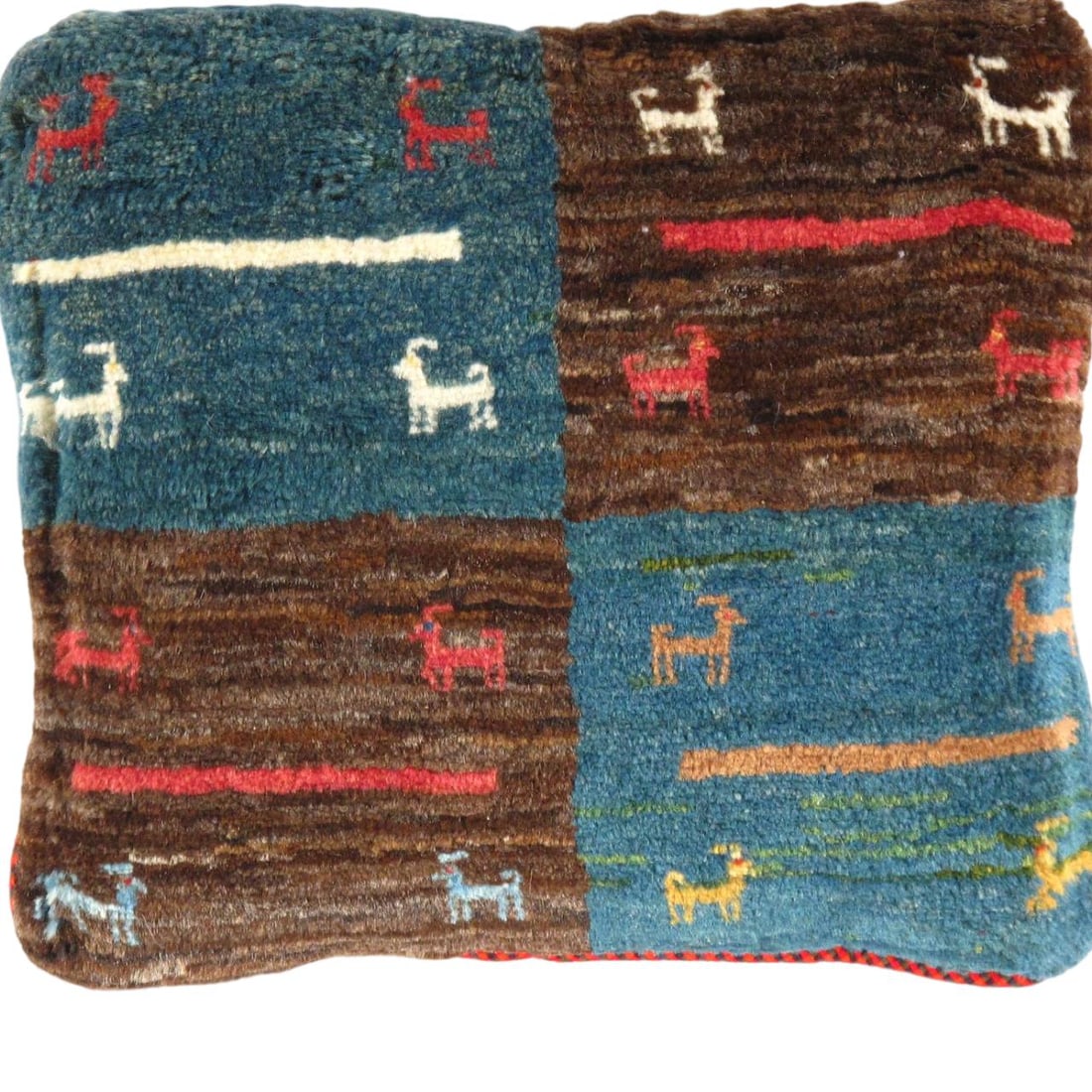 Fine Hand knotted Persian Gabbeh pillow 14'' X 15": Fine Hand knotted Persian Gabbeh pillow 14'' X 15" - New, Gabbeh, Handmade , Lamb's Wool, 300 -PG 188- 862.This item is part of our fine auction collection which includes many fine home accessories in