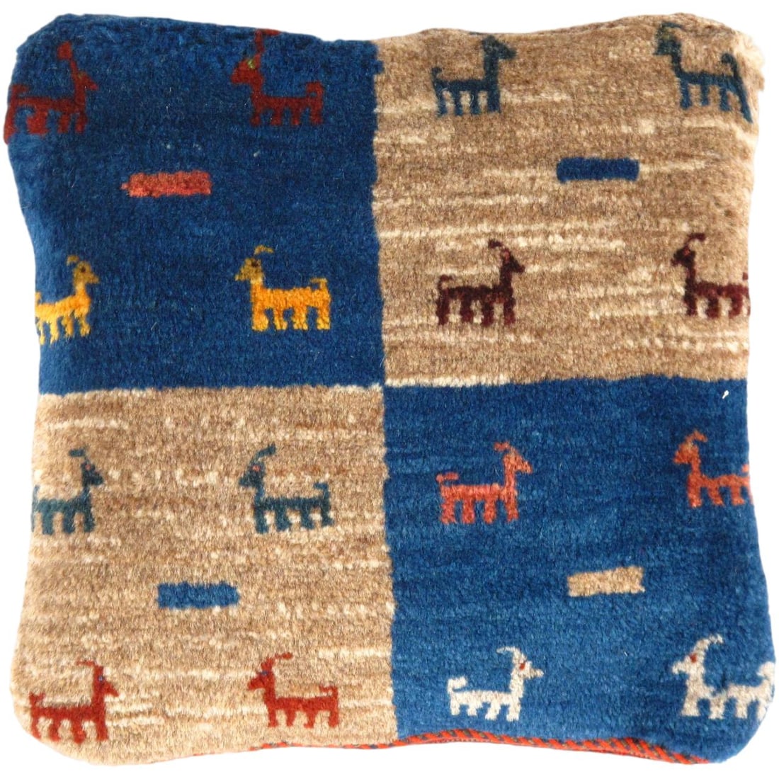 Fine Hand knotted Persian Gabbeh pillow 15'' X 15": Fine Hand knotted Persian Gabbeh pillow 15'' X 15" - New, Gabbeh, Handmade , Lamb's Wool, 300 -PG 187- 862.This item is part of our fine auction collection which includes many fine home accessories in