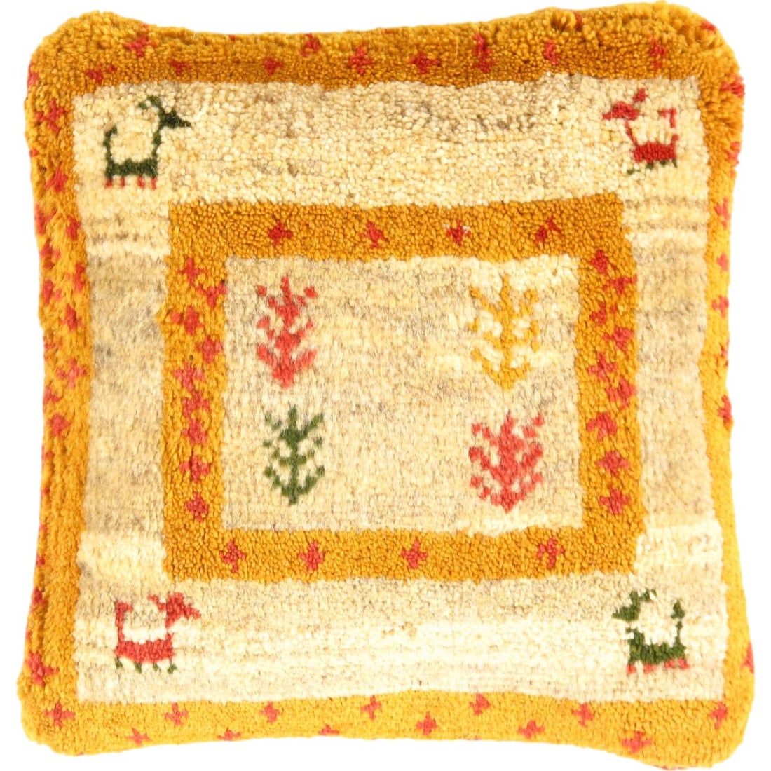 Fine Hand knotted Persian Gabbeh pillow 14"X15": Fine Hand knotted Persian Gabbeh pillow 14"X15" - New, Gabbeh, Handmade , Lamb's Wool, 300 -PG 175- 862.This item is part of our fine auction collection which includes many fine home accessories inclu