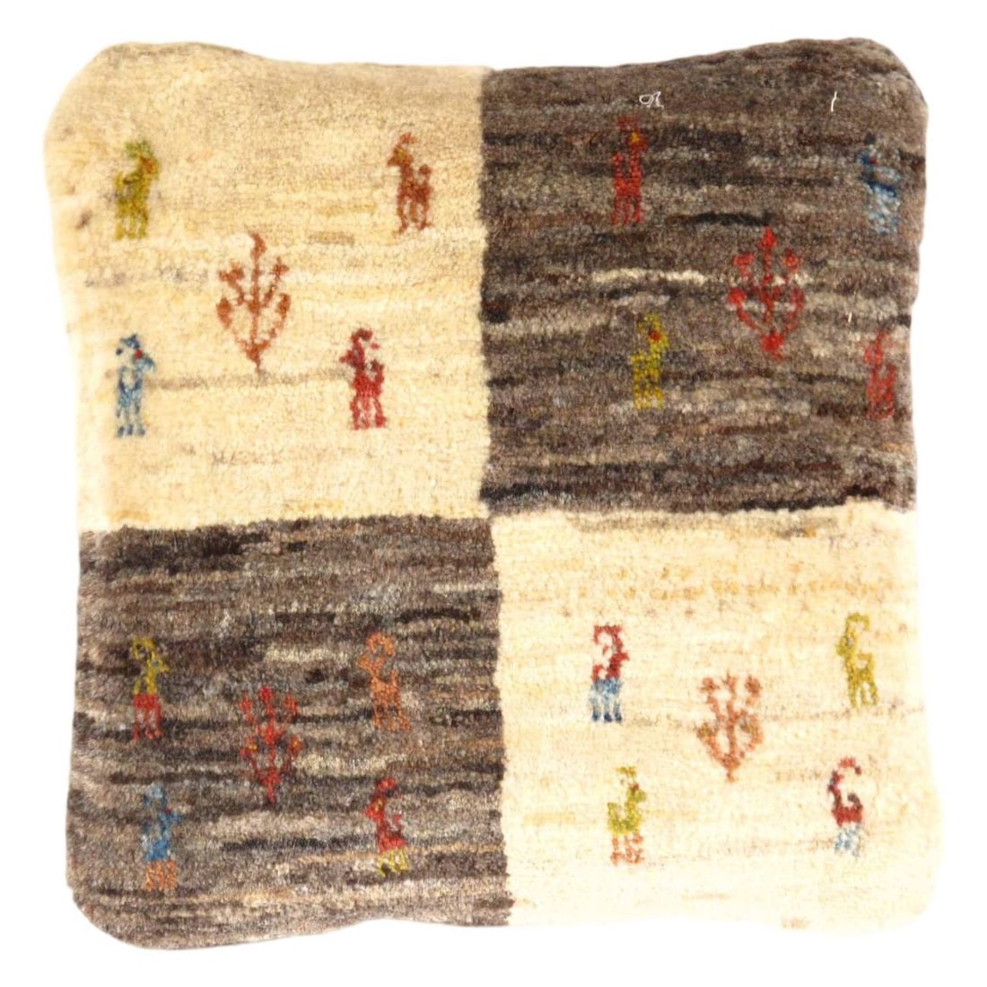 Fine Hand knotted Persian Gabbeh pillow 14'' X 15'': Fine Hand knotted Persian Gabbeh pillow 14'' X 15'' - New, Gabbeh, Handmade , Lamb's Wool, 300 -PG 160- 862.This item is part of our fine auction collection which includes many fine home accessories i