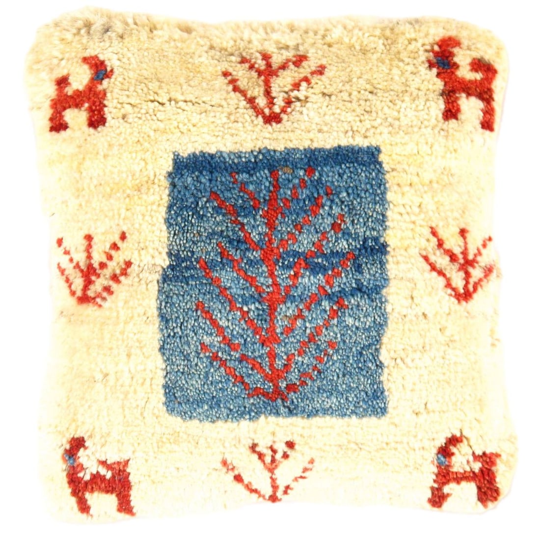 Fine Hand knotted Persian Gabbeh pillow 14'' X 15'': Fine Hand knotted Persian Gabbeh pillow 14'' X 15'' - New, Gabbeh, Handmade , Lamb's Wool, 300 -PG 159- 862.This item is part of our fine auction collection which includes many fine home accessories i