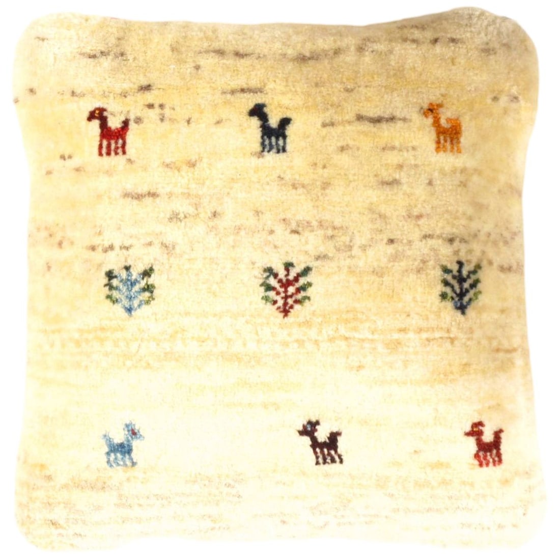 Fine Hand knotted persian Gabbeh pillow 15'' X 15'': Fine Hand knotted persian Gabbeh pillow 15'' X 15'' - New, Gabbeh, Handmade , Lamb's Wool, 300 -PG 122- 862.This item is part of our fine auction collection which includes many fine home accessories i