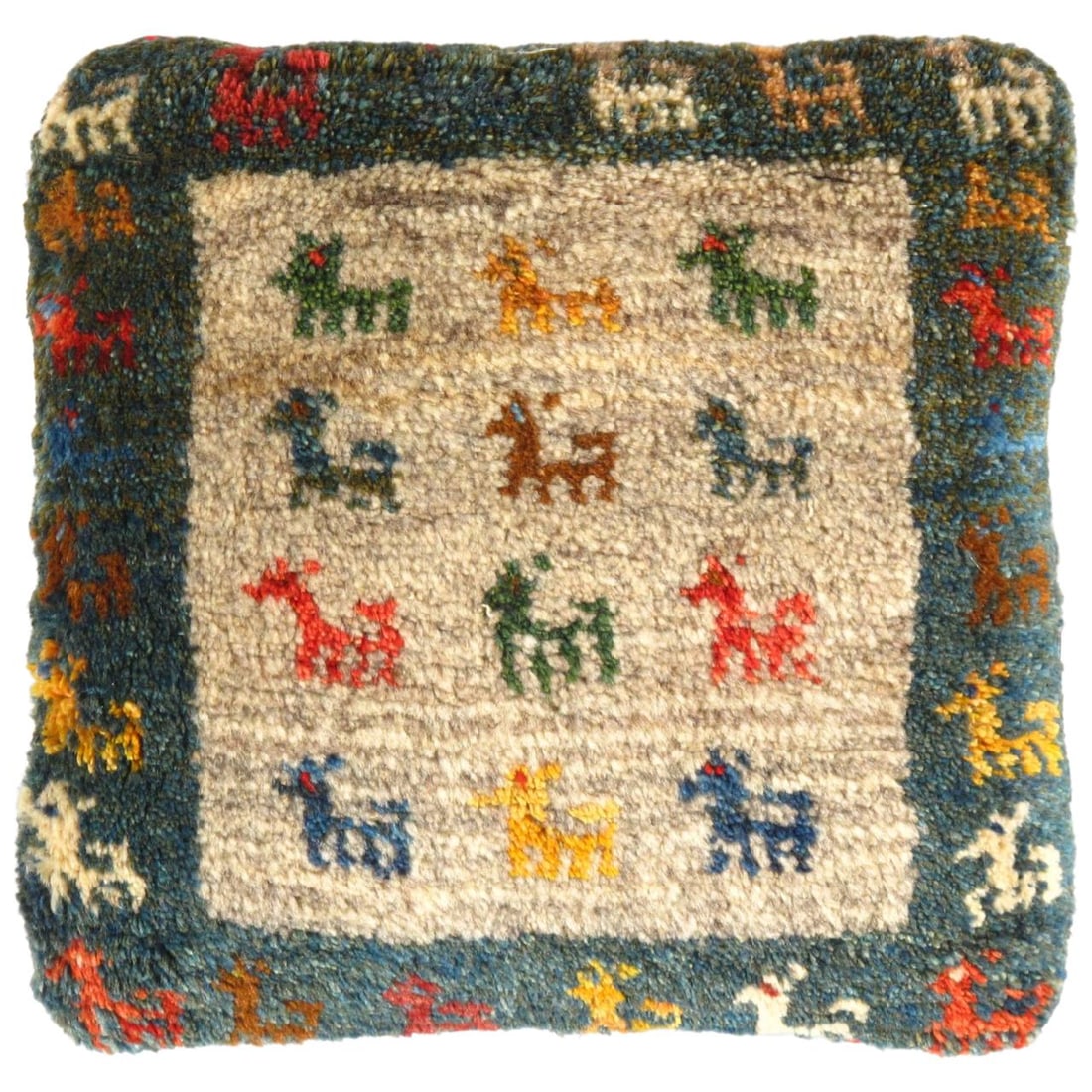 Fine Hand knotted persian Gabbeh pillow 16'' X 16'': Fine Hand knotted persian Gabbeh pillow 16'' X 16'' - New, Gabbeh, Handmade , Lamb's Wool, 300 -PG 112- 862.This item is part of our fine auction collection which includes many fine home accessories i