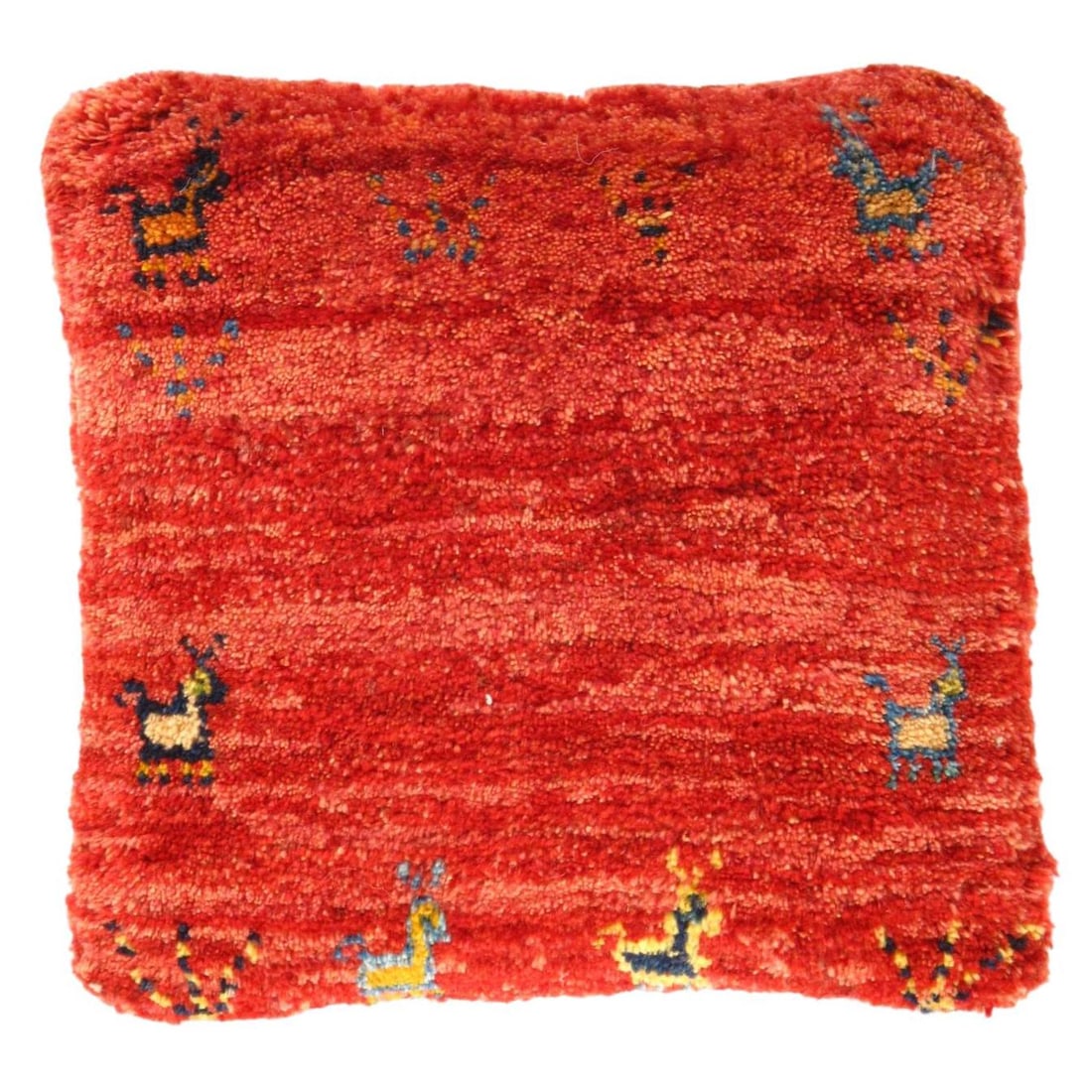Red Color Fine Hand knotted Persian Gabbeh pillow 16'' X 16'': Red Color Fine Hand knotted Persian Gabbeh pillow 16'' X 16'' - New, Gabbeh, Handmade , Lamb's Wool, 300 -PG 108- 862.This item is part of our fine auction collection which includes many fine home acc